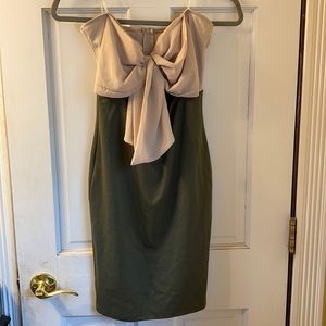 Olive green bow dress strapless